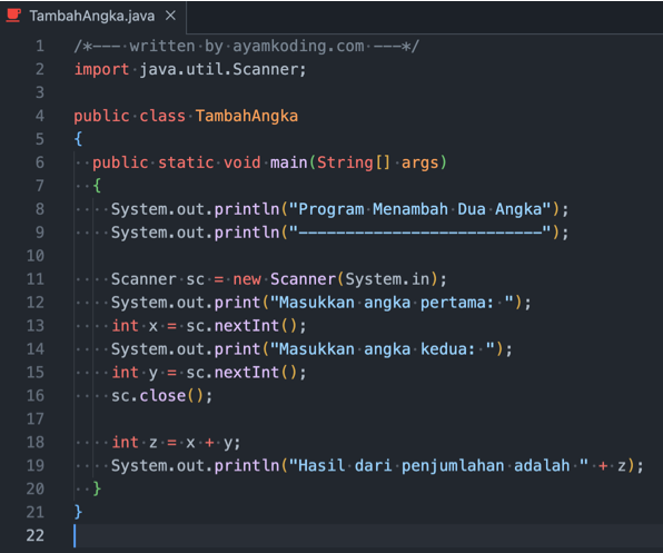 Program Java Sederhana - Menambah Angka