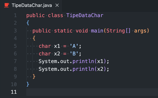 Program Java Tipe Data Char